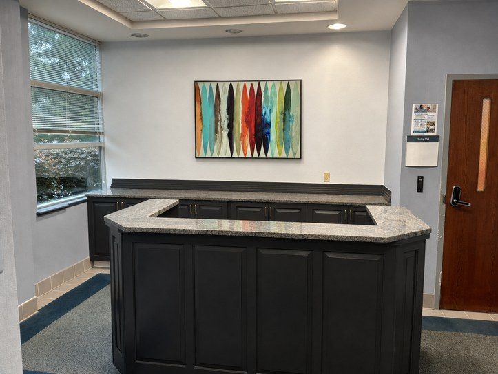 Reception desk inside an office suite